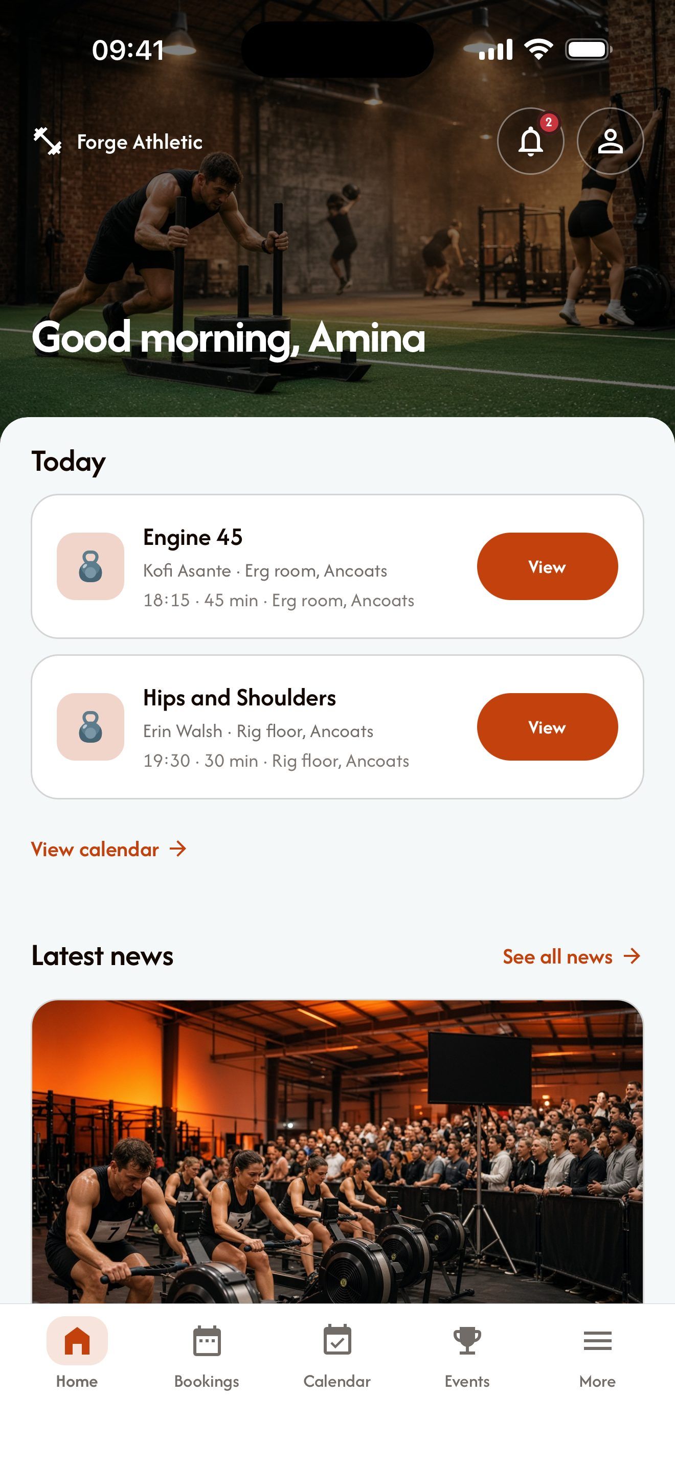 Example member app for Forge Athletic, a hyrox gym, running on LeisureDeck