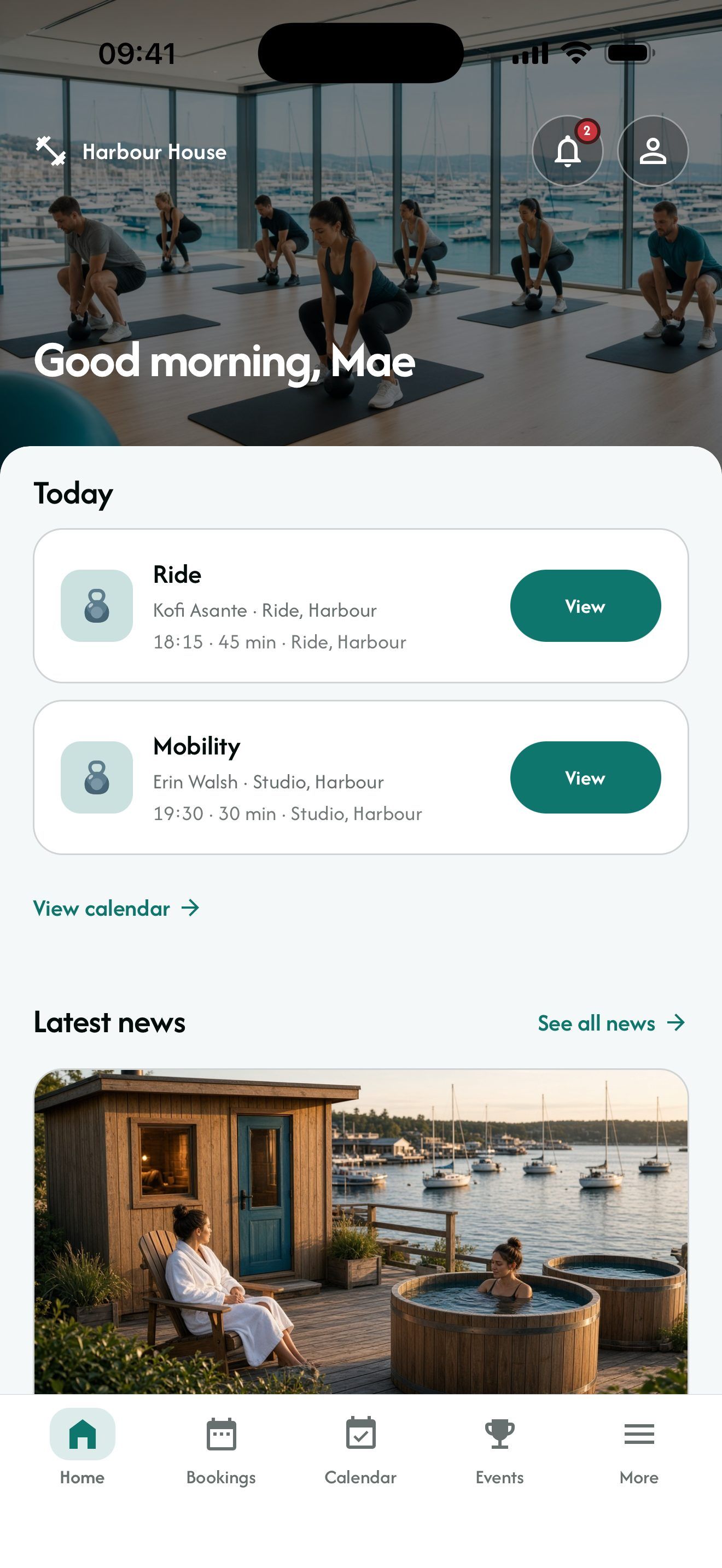 Example member app for Harbour House, a gym and run club, running on LeisureDeck