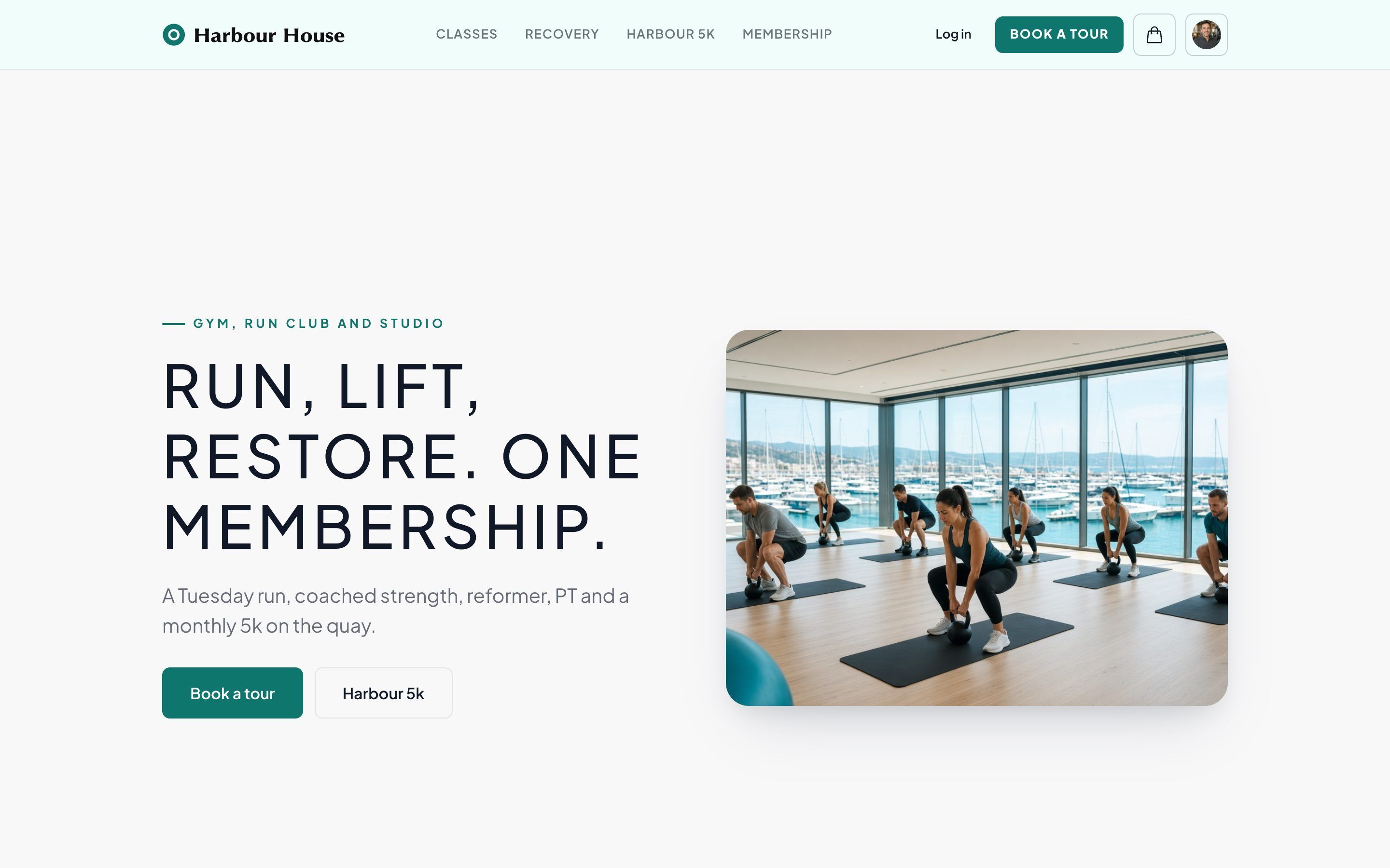Example website for Harbour House, a gym and run club, running on LeisureDeck