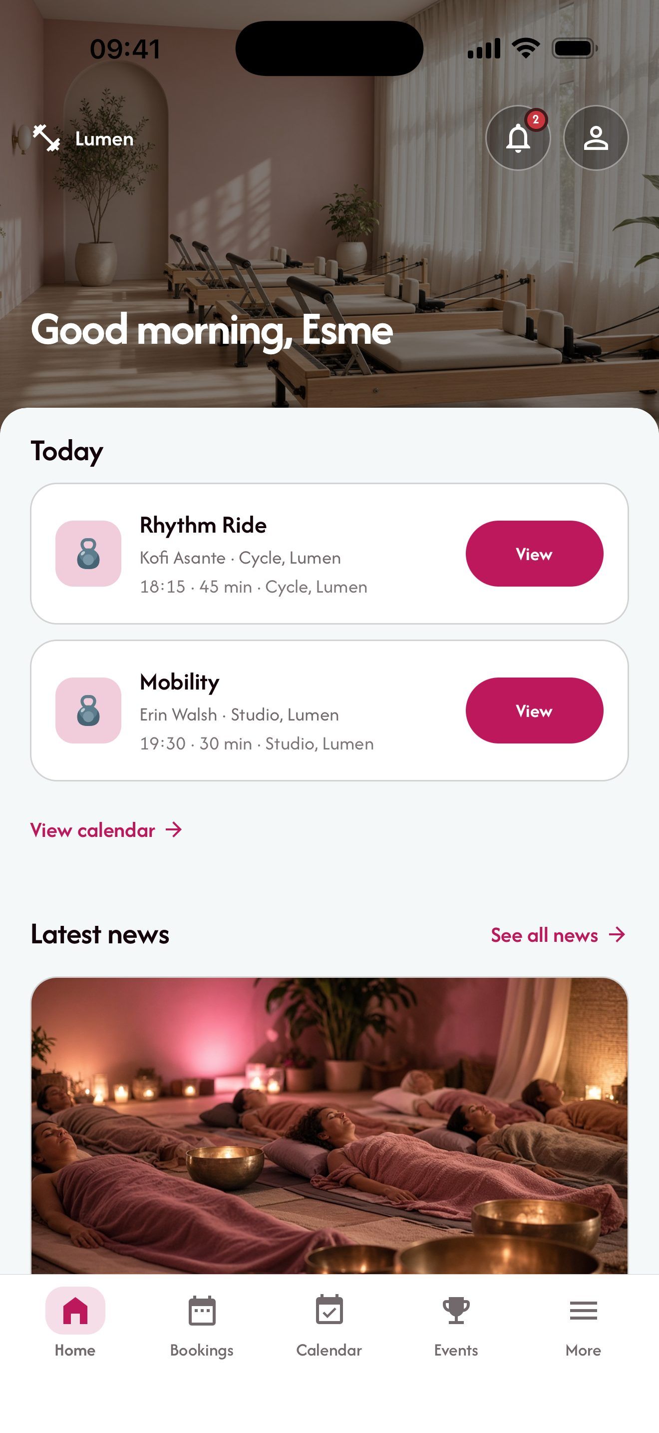 Example member app for Lumen, a reformer studio, running on LeisureDeck