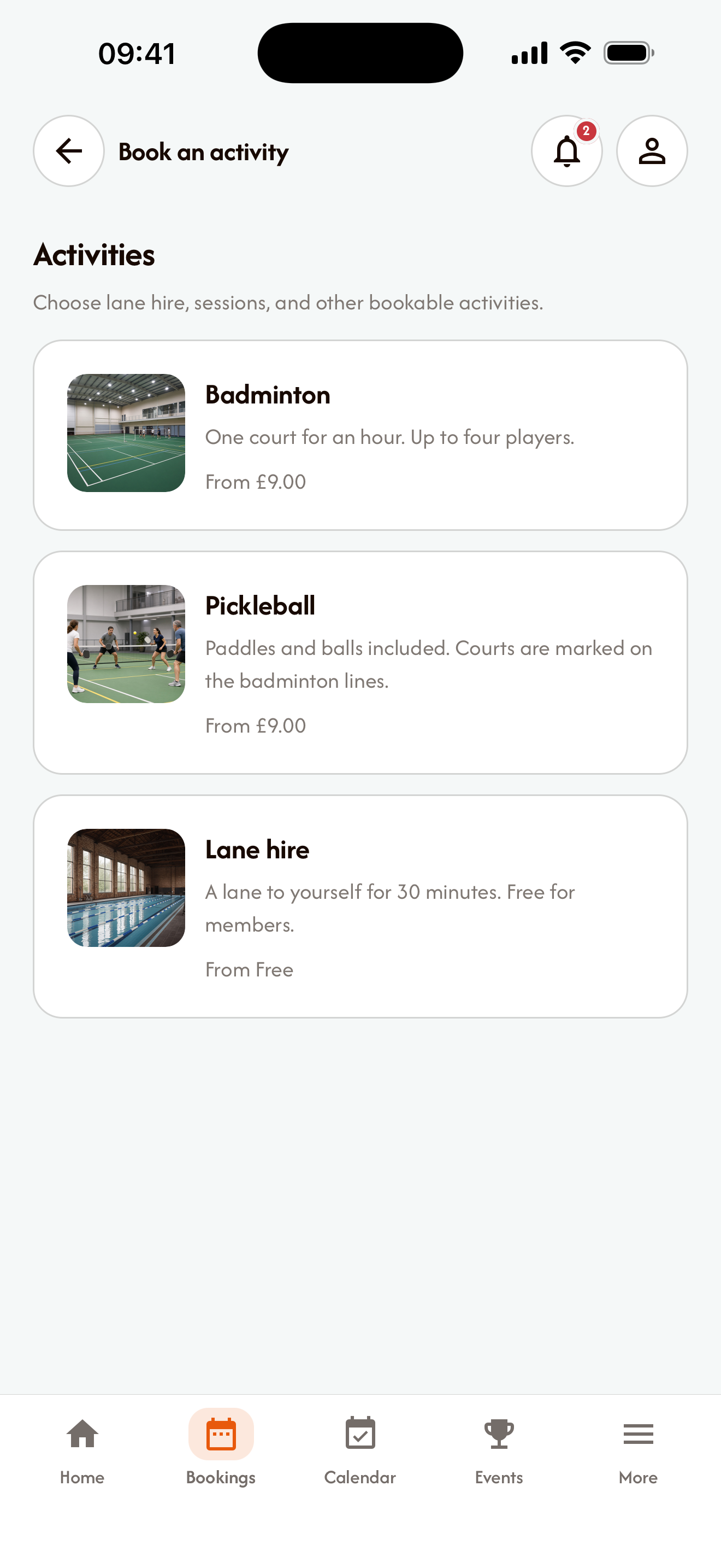 Member app: Badminton, pickleball and lane hire.